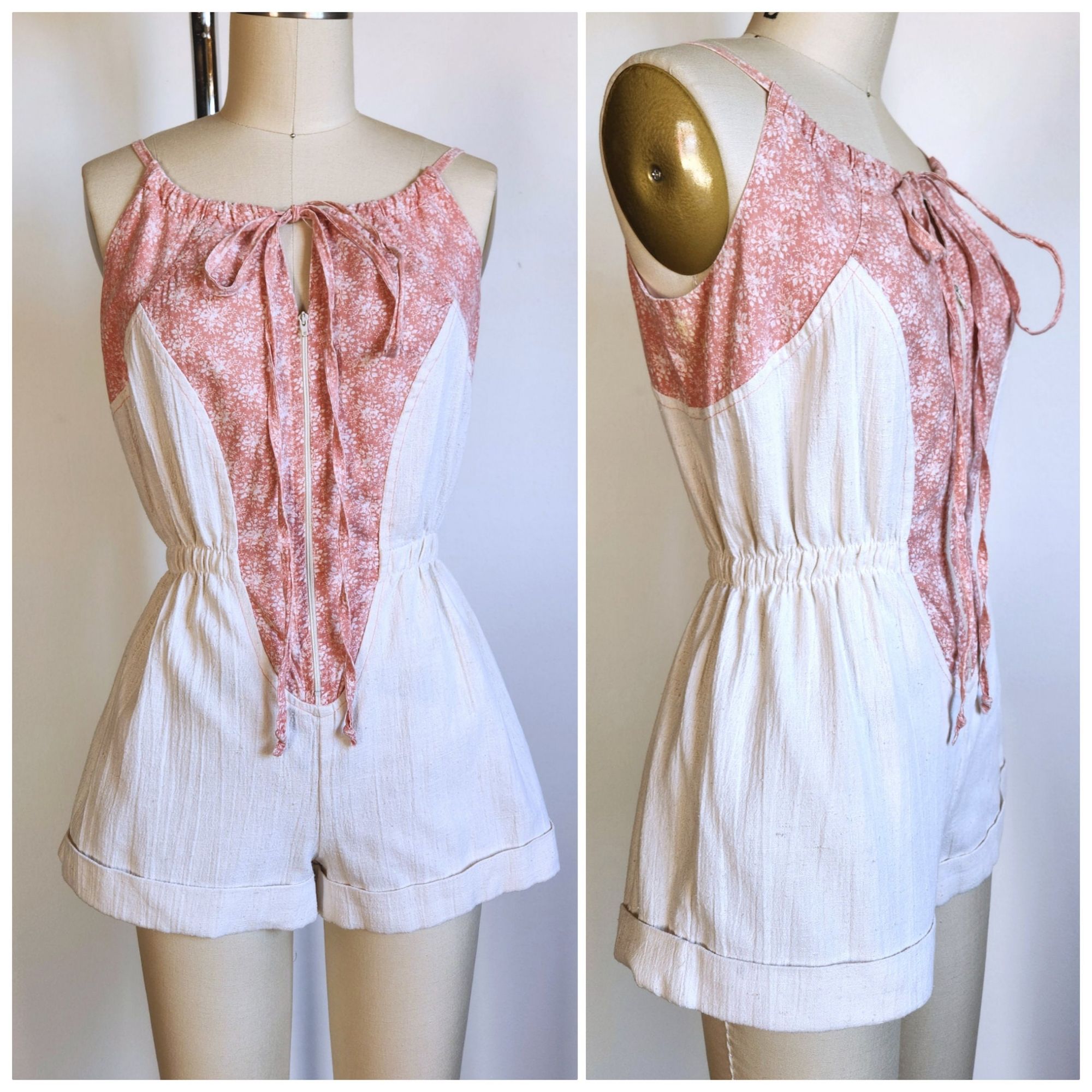 Vintage Mini Romper Jumpsuit Overall - Short Shorts Overall Boho Bohemian 80s Xs